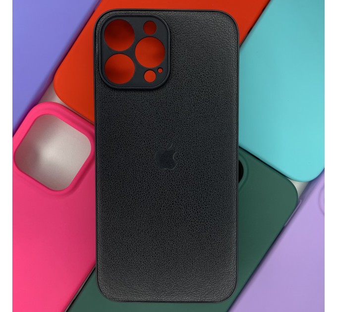 Силиконовый чехол Iphone 13 Pro Max (6.7) под кожу с защитой камеры, с логотипом, черный борт, черный