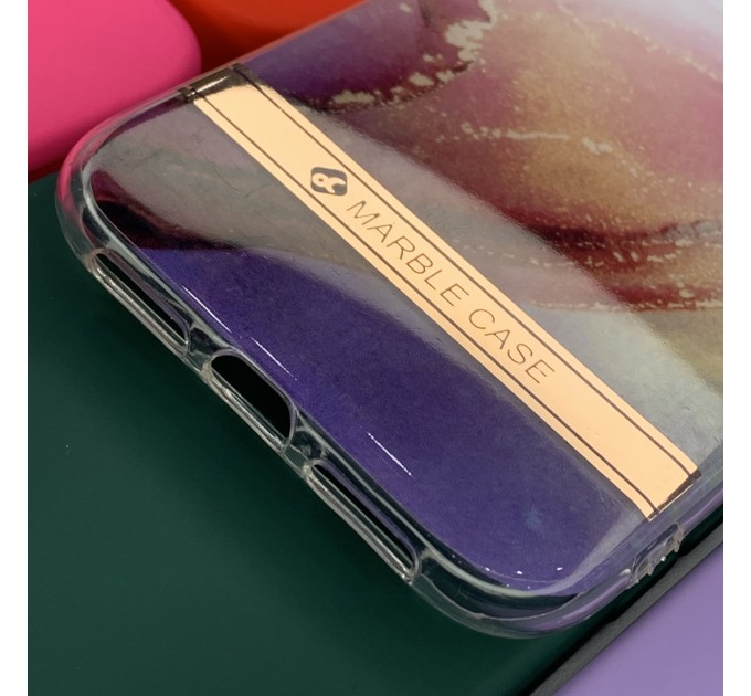 Силиконовый чехол iPhone 11 Marbel Case, под мрамор,розово-сиреневая