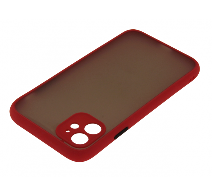 Задняя крышка Iphone 11 матово-прозрачная, с защитой камеры, цветные кнопки, красная