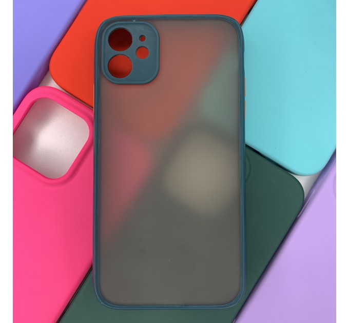 Задняя крышка Iphone 11 матово-прозрачная, с защитой камеры, цветные кнопки, темно-зеленый