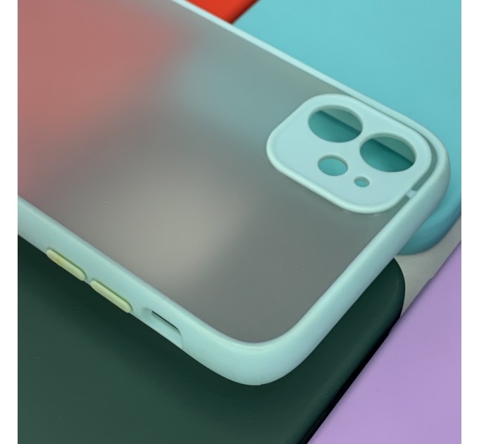 Задняя крышка Iphone 11 матово-прозрачная, с защитой камеры, цветные кнопки, бирюзовый