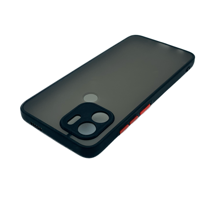Задняя крышка Xiaomi Redmi A1 матово-прозрачная, с защитой камеры, цветные кнопки, черная