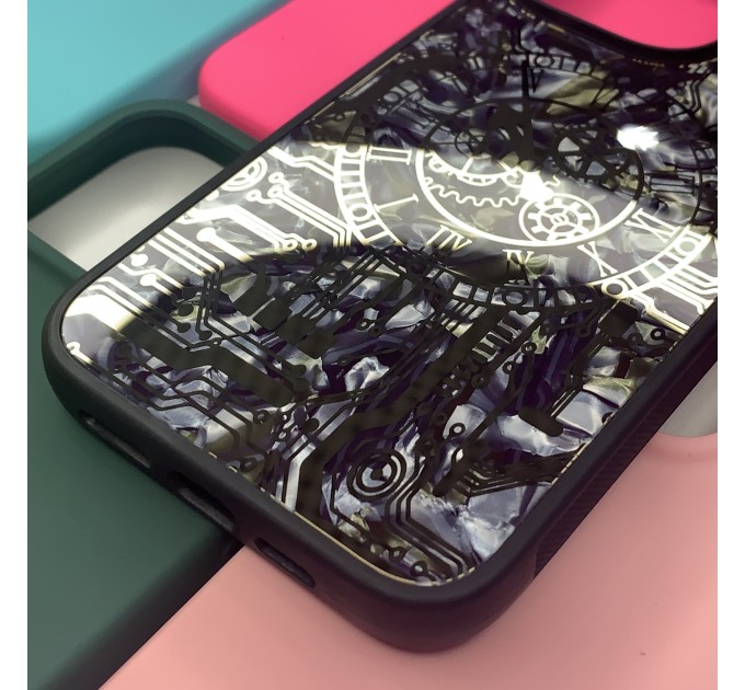 Задняя крышка Iphone 14 Pro Max (6.7) имитация часов, ребристый борт, черная