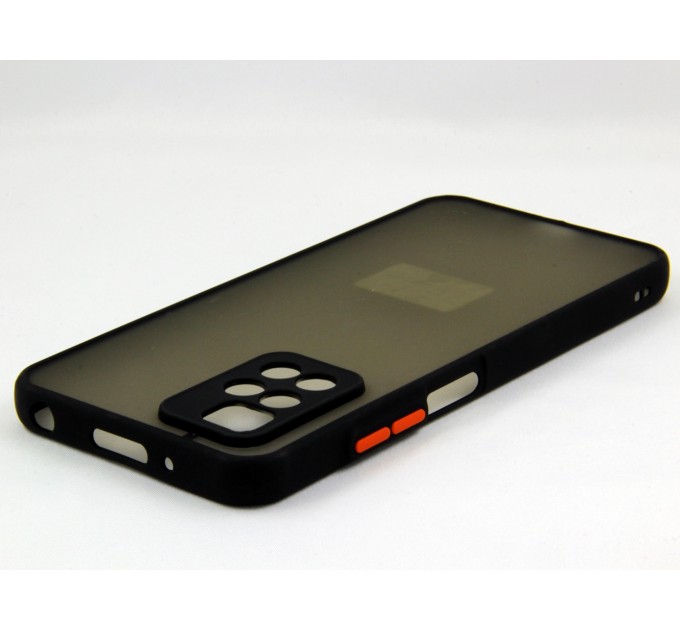 Задняя крышка Xiaomi Redmi 10 матово-прозрачная, с защитой камеры, цветные кнопки, черная