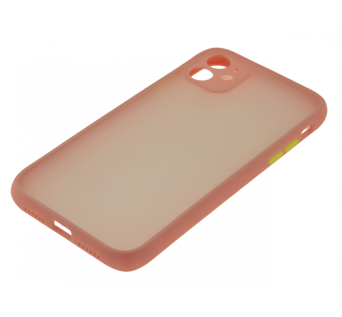 Задняя крышка Iphone 11 матово-прозрачная, с защитой камеры, цветные кнопки, розовая