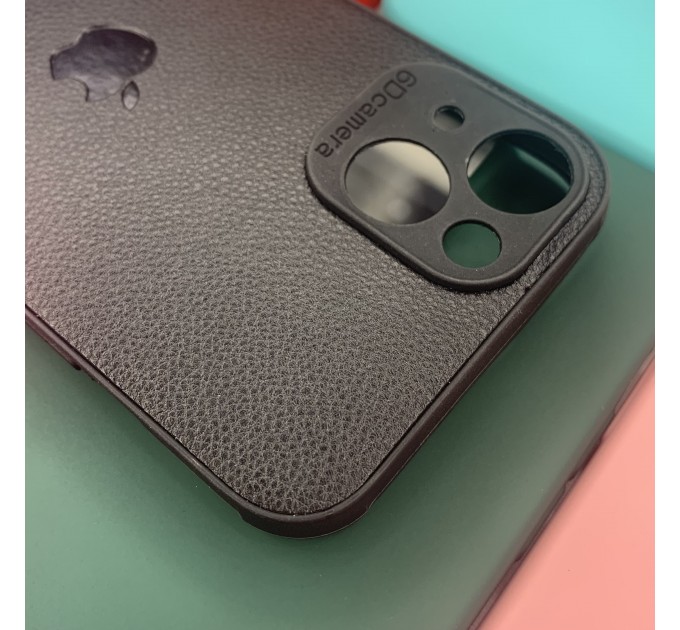 Силиконовый чехол Iphone 13 (6.1) под кожу, с логотипом, черный борт, черный
